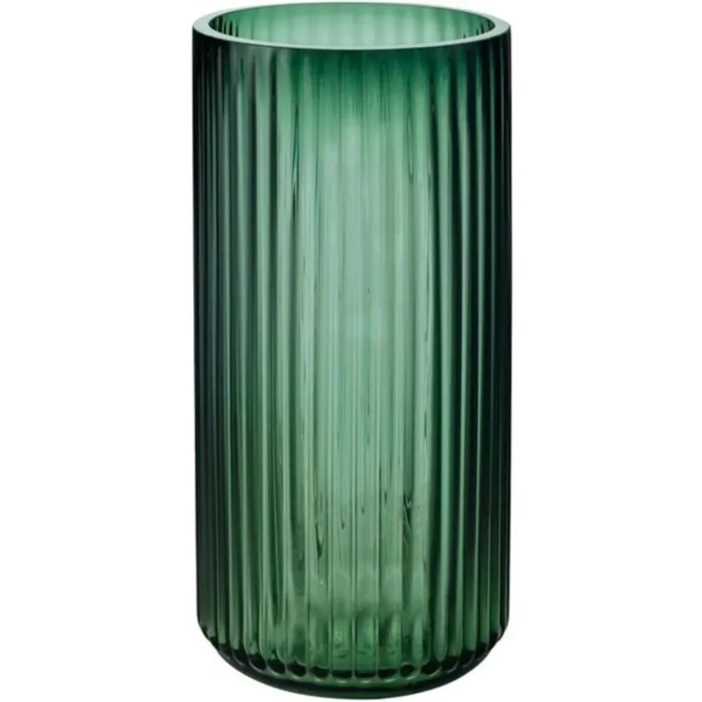 NEW West Elm Green Glass Boho Ribbed Cylinder Flower Vase Planter Decor - 8
